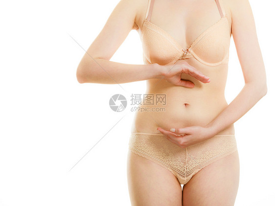 身体护理怀孕部分身体女人她的腹部创造符号女手光滑的气孔上女手腹部形状图片