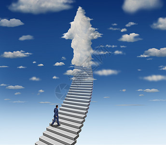 野心与商人爬楼梯成功云形为箭头与三维插图元素图片