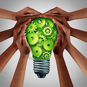 电力能源效率理念种绿色解决方案,同的手着灯泡替代燃料三维插图图片
