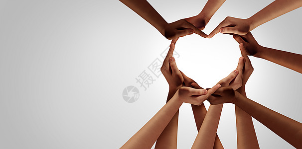 结多样伙伴关系群同的人的心手连接,了个支持的象征,表达了队合作结的感觉图片