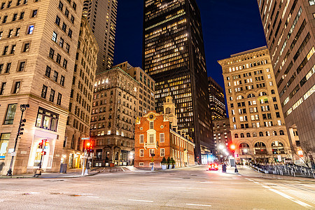 波士顿旧州房子与波士顿建筑天际线波士顿市中心,美国图片