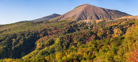 全景秋落叶山岱山福岛东北日本图片