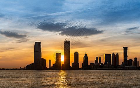 泽西岛新泽西天际线建筑轮廓美国日落背景
