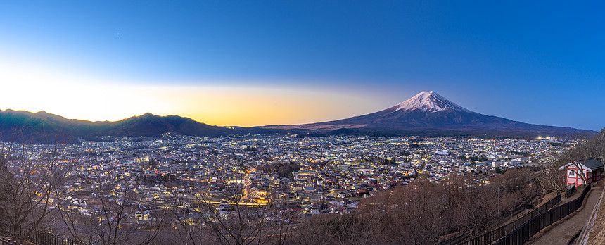 富士山富士田镇日出全景 高清图片下载 正版图片 摄图网