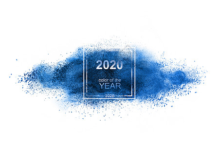 粉末经典蓝色飞溅2020的颜色上白色背景,2020的趋势颜色2020的经典蓝色粉末爆炸颜色图片