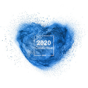 粉末形状的心颜色经典蓝色的白色背景上,2020的趋势颜色经典的蓝色粉末心脏的形状图片