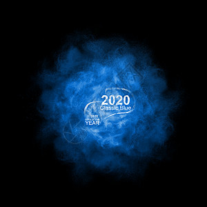 经典的蓝色粉末飞溅2020的颜色上的黑色背景,2020的趋势颜色蓝色粉末爆炸隔离黑色图片