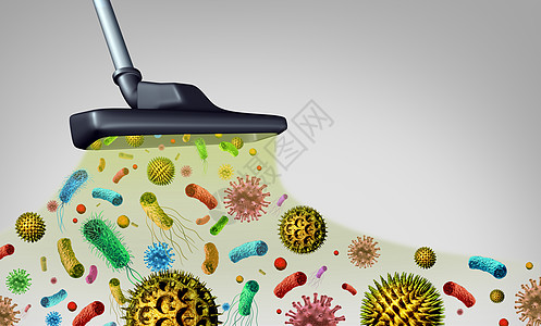 除细菌花粉空气中的微生物粒子细菌病灰尘,代表清洁肮脏的室内空气卫生三维插图图片