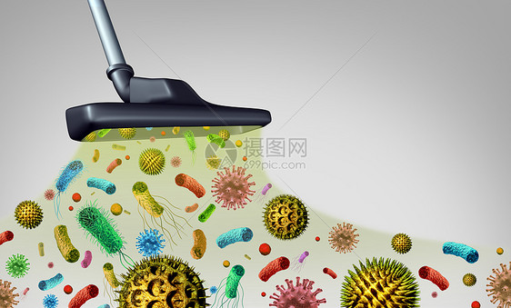 除细菌花粉空气中的微生物粒子细菌病灰尘,代表清洁肮脏的室内空气卫生三维插图图片