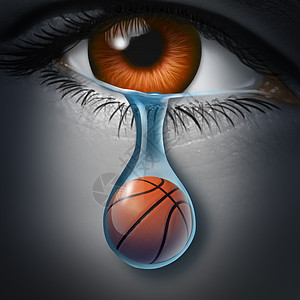运动抑郁悲剧的运动事件悲伤心理象征个篮球个哭泣的眼泪下降个沮丧的球迷个悲伤的眼睛三维插图风格图片