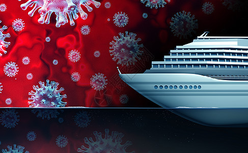 游轮冠状病爆发冠状病流感客船轮隔离海岸外,个大流行流行的全球健康风险个三维例子图片