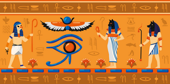 古埃及众神符号水平矢量插图图片