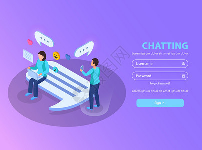 聊天网站签名页等距与约会用户爱信息符号气泡背景矢量插图图片