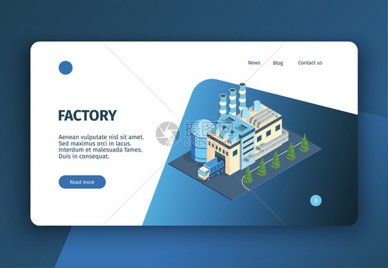 等距工业工厂横幅网站登陆页与可编辑文本点击链接按钮矢量插图图片