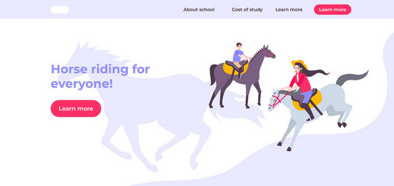 骑马网页着陆与骑马为每个人的标题学更多的按钮矢量插图图片