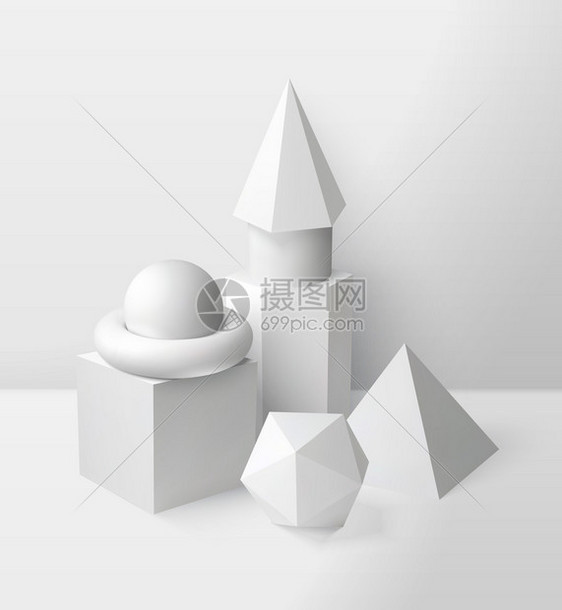 基本形状成与三角形球立方体符号现实矢量插图图片