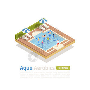 水健美操锻炼与重量等距成与水训练室外游泳池矢量插图图片
