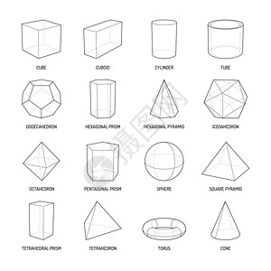 基本立体测量形状线集的长方体八体金字塔棱柱立方体锥圆柱孤立矢量插图背景图片