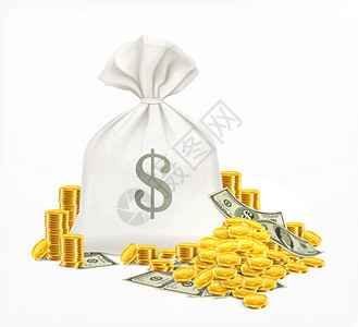 麻袋货币现实构图与袋与美元标志货币与硬币钞票矢量插图图片