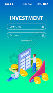 投资等距背景授权页与字段的用户名密码硬币图人向量插图图片