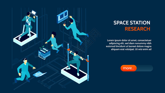 水平横幅与航天员培训种植植物工作站3D等距矢量插图图片