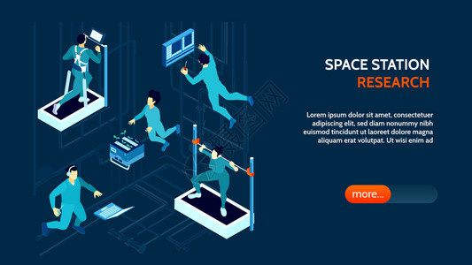 水平横幅与航天员培训种植植物工作站3D等距矢量插图图片