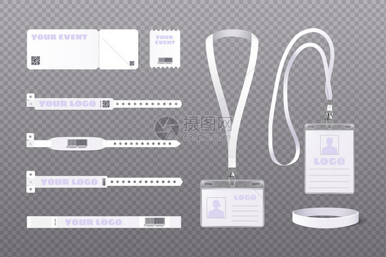 传递事件成员身份证腕带访问门票选择空白现实透明背景矢量插图图片