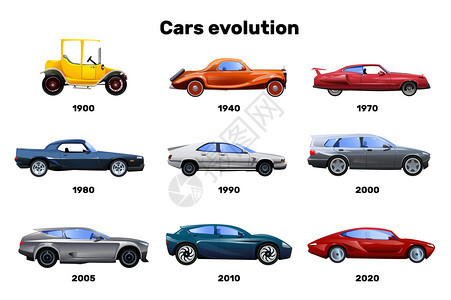 平集的汽车模型进化符号隔离白色背景矢量插图图片