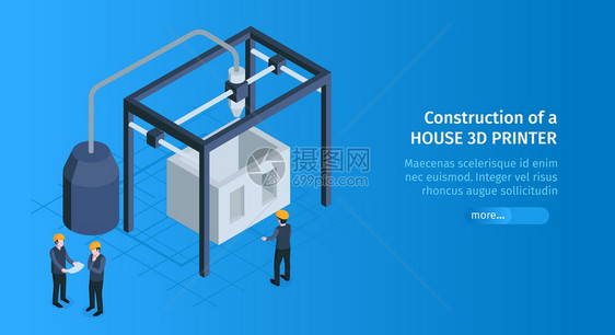 等距3D打印水平横幅与滑块按钮文本建筑保持架与3D打印机用具矢量插图图片