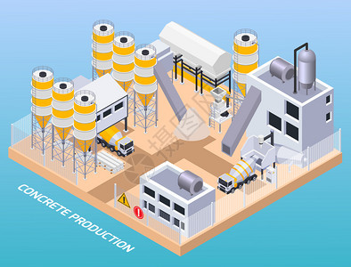 混凝土水泥生产等距成的文本以上的工业场景与工厂建筑矢量图图片