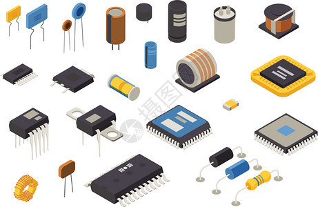 半导体元件生产图标技术符号等距孤立矢量插图背景图片