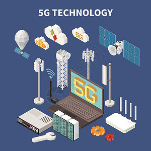 等距成与5g互联网技术设备设备三维矢量插图图片