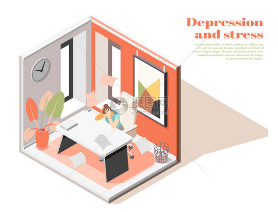 工作场所心理健康等距构成与女员工工作相关的压力焦虑抑郁症状矢量图图片