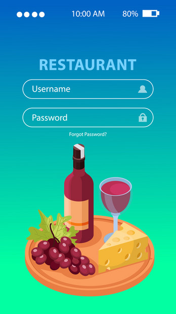葡萄酒生产应用背景与用户名密码等距矢量插图图片