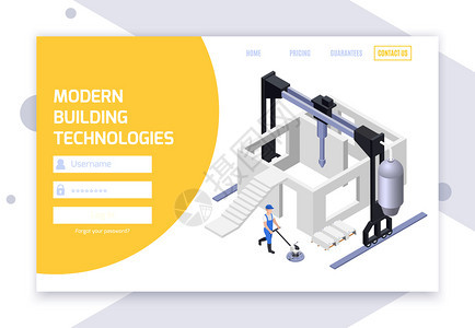 混凝土水泥生产等距网站登录页,字段为用户名密码可点击链接矢量插图图片