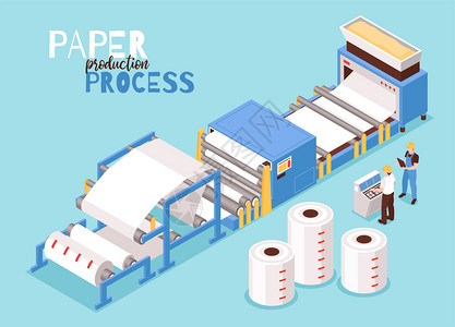 传送纸张制造木浆自动操作员控制过程干燥片成型机械等距成矢量图插画