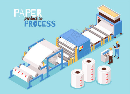 纸张制造木浆自动操作员控制过程干燥片成型机械等距成矢量图图片