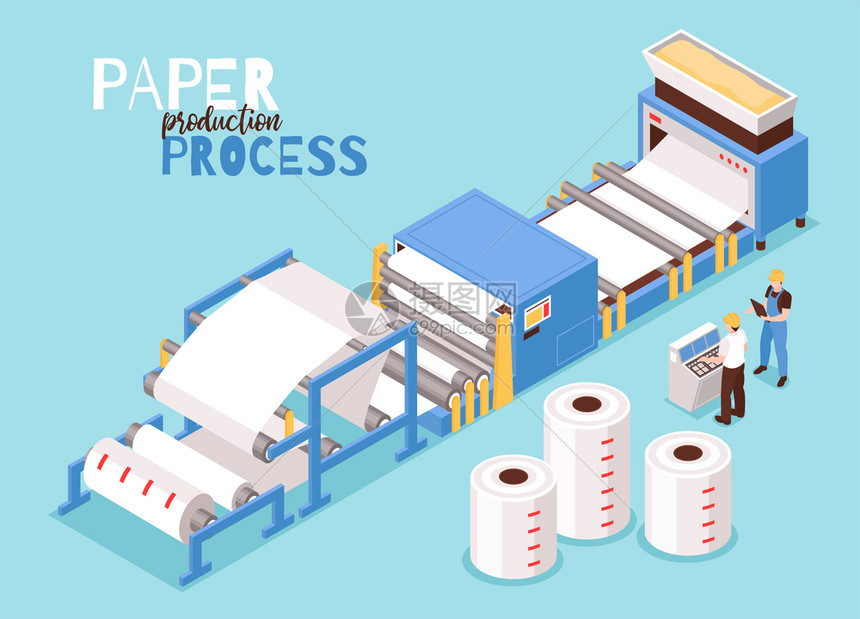 纸张制造木浆自动操作员控制过程干燥片成型机械等距成矢量图插画图片下载正版图片300892472摄图网