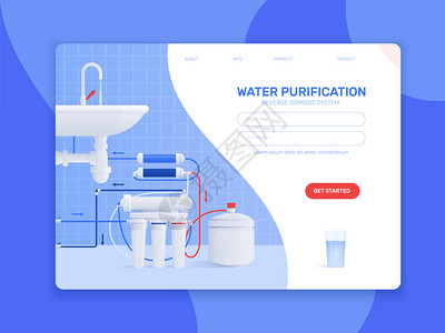 彩色平水过滤器成登陆页与净水反渗透系统标题启动按钮高清图片