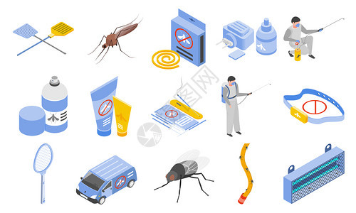 蚊子保护图标驱虫剂符号等距隔离矢量插图图片