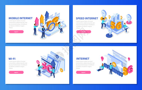 5g网等距横幅与5g移动速度互联网wifi成隔离蓝色背景三维矢量插图插画