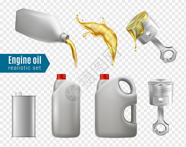 发动机油广告透明套罐容器瓶子包装电机油现实矢量插图背景图片