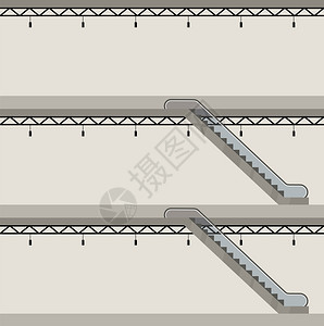 个截上建造三层楼自动扶梯矢量插图图片