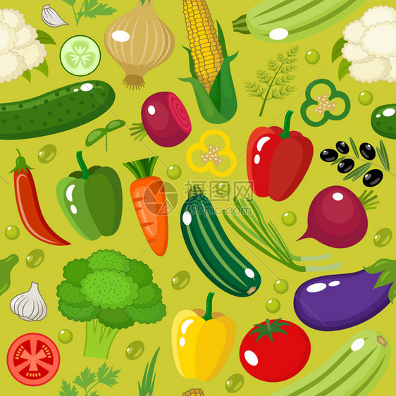蔬菜无缝图案矢量插图图片