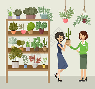 花卉家庭植物商店矢量插图图片