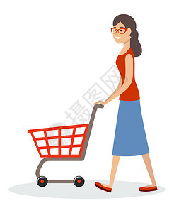 女人购物车超市手推车矢量插图图片