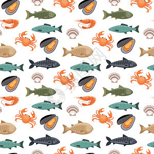白色背景上同类型的鱼的无缝图案水下动物矢量平插图图片