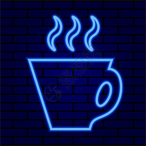 砖墙背景上发光的霓虹灯咖啡杯矢量插图图片