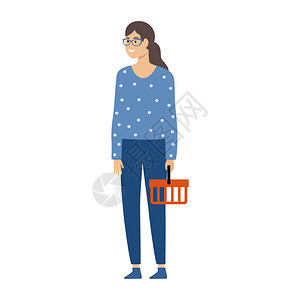 女人着个空的购物篮矢量插图图片