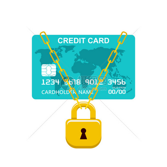 支付卡锁银行业务矢量插图图片